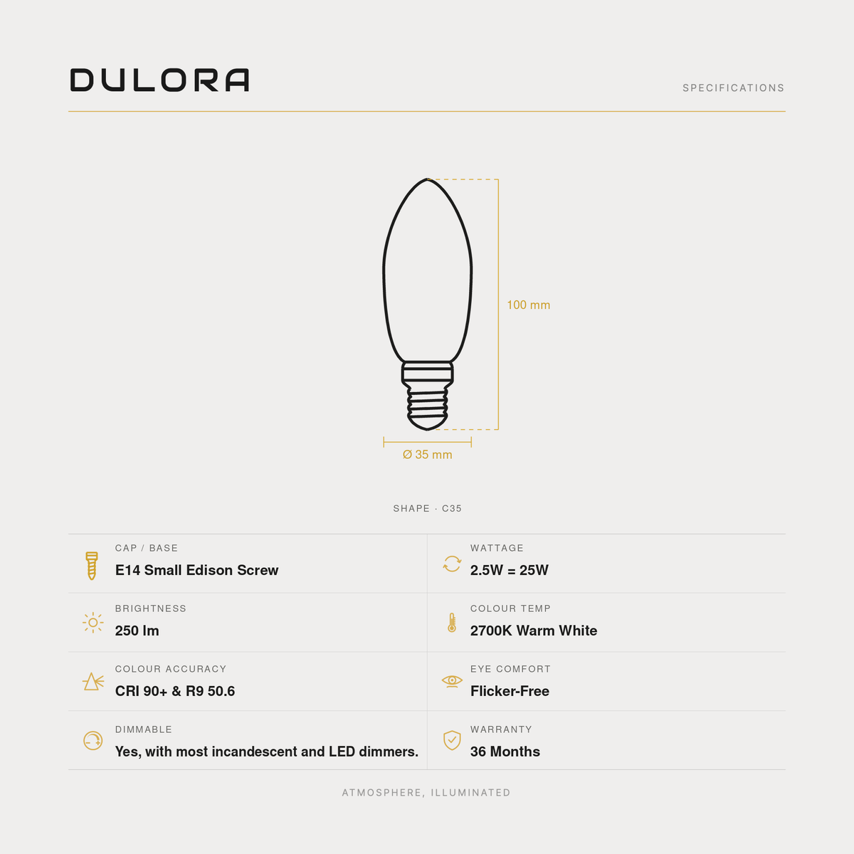 2.5W Candle LED Bulb E14 Clear in Warm White