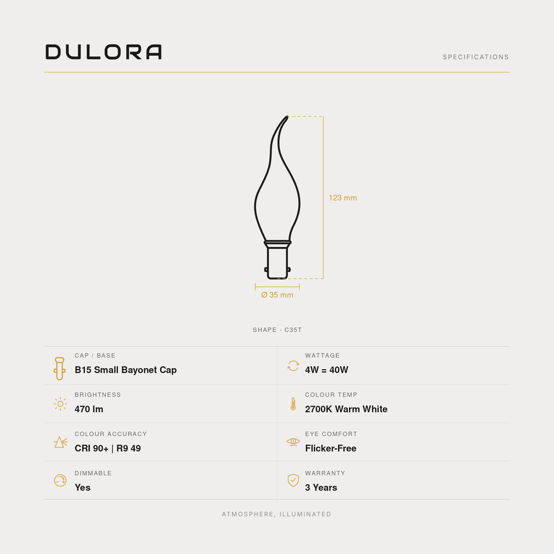4W Flame Tip Candle LED Bulb B15 Clear in Warm White