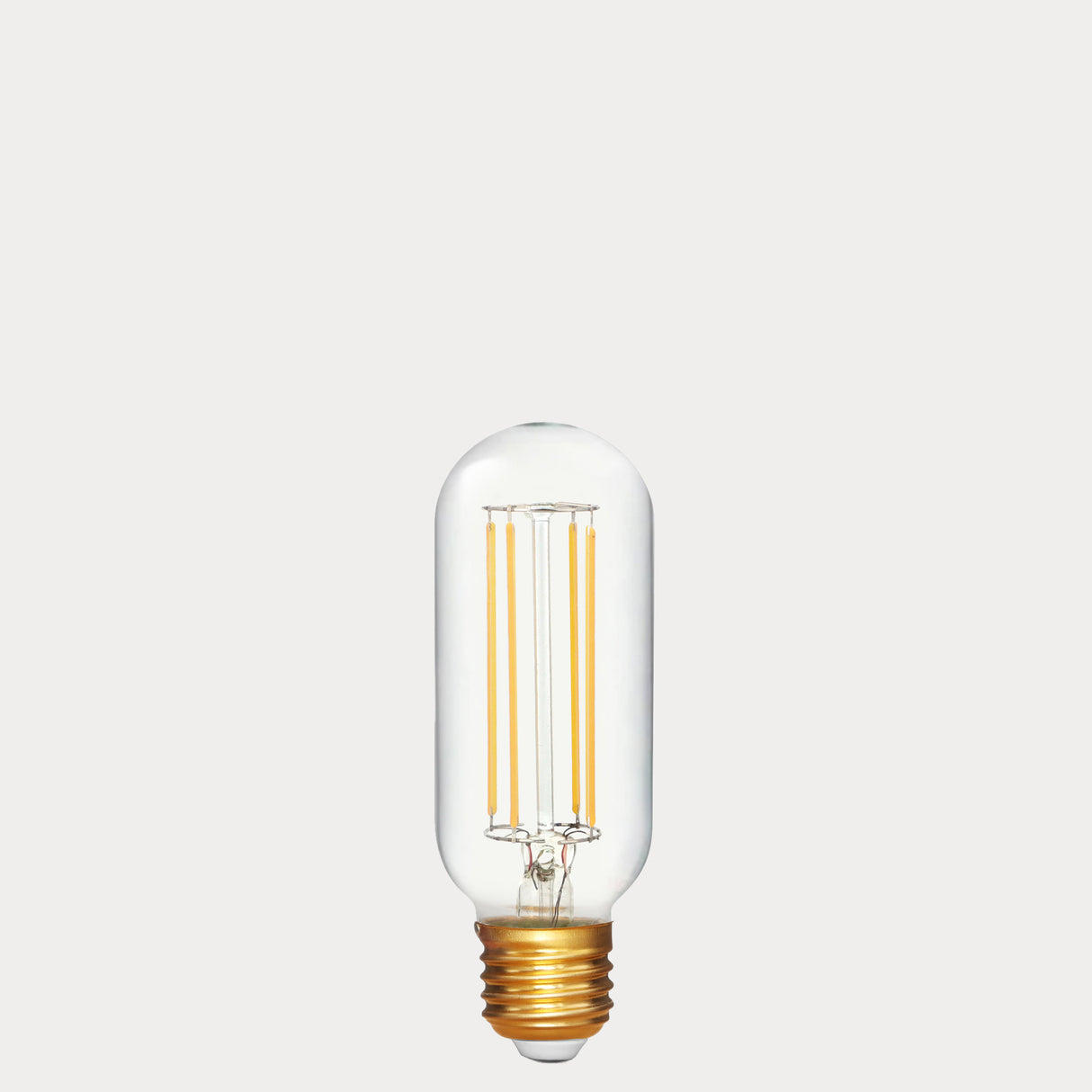 Dulora 6.5W E27 LED tubular filament bulb in clear glass, shown unlit.