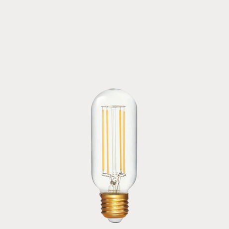 Dulora 6.5W E27 LED tubular filament bulb in clear glass, shown unlit.
