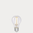 Dulora 6.5W GLS LED Bulb E27 Clear in Soft White glowing with crisp neutral light through clear A60 glass