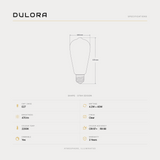 Dulora 4.2W ST64 Edison LED bulb E27 specifications: 470 lumens, 2200K, CRI 97+ R9 88, dimmable, 3-year warranty