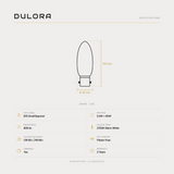 Dulora 5.5W C35 candle LED bulb B15 frost specifications: 806 lm, 2700K warm white, CRI 90+ | R9 68+, dimmable, flicker-free, 3 year warranty, 100mm by 35mm
